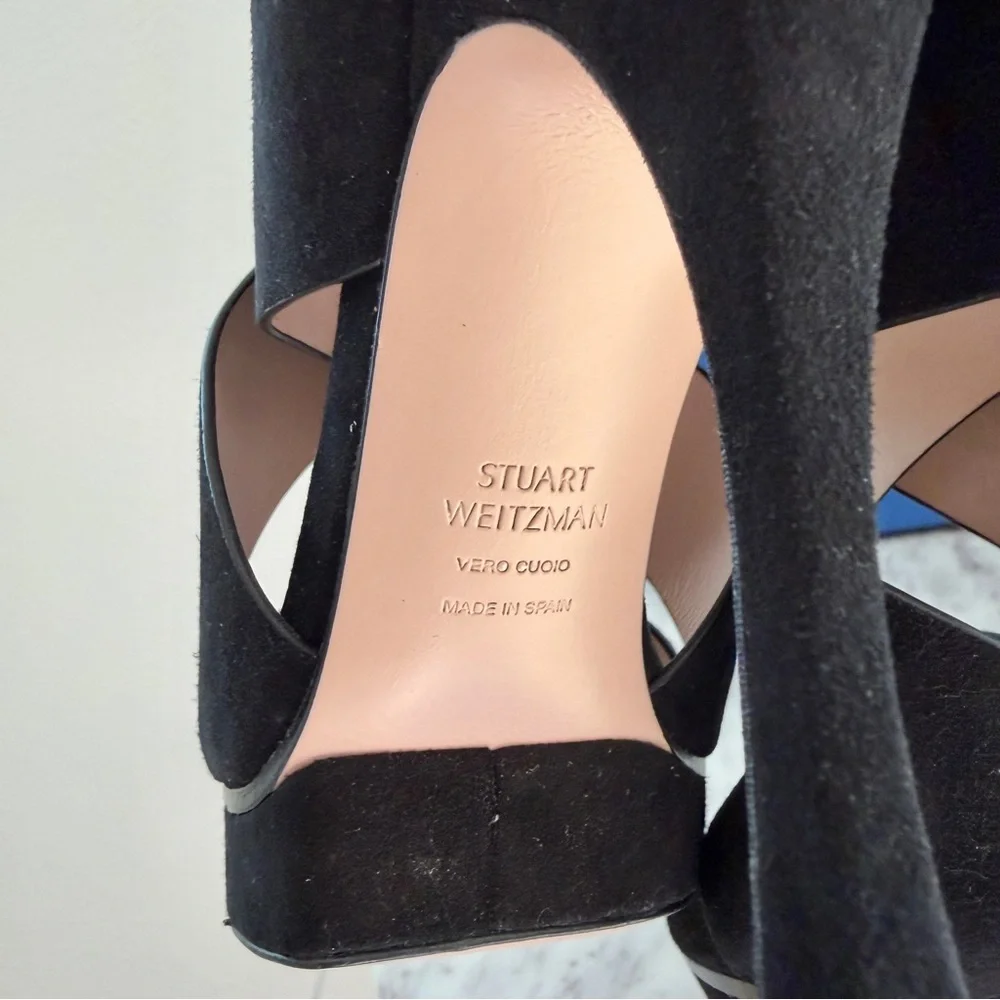 🖤 Stuart Weitzman Hester Strappy Black Suede Platform Stiletto Heels 6.5